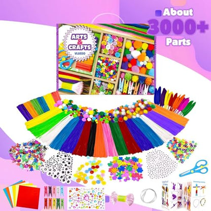 VLUSSO 3000Pcs DIY Arts and Crafts Supplies Kit for Kids - Kids Craft Kits Art Supplies Material Set with Pipe Cleaner All in 1 Crafts Activity Gifts Toys for Girls Boys Age 4-6, 6-8, 8-12 Years - size: 3000+ Pieces