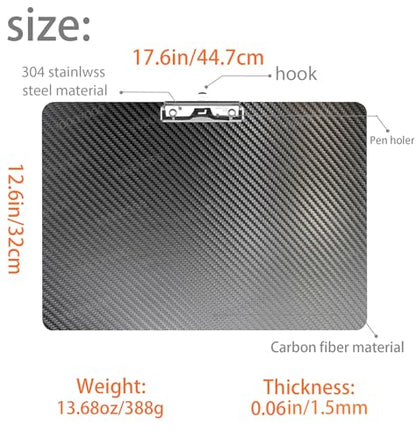 17.6 * 12.6 * 0.06inch 304 Stainless Steel Clip Super Hard&Portable Carbon Fiber Clipboard with Hook&Pen Holder,Strong Low Profile Clip,Dry Carbon Clip Board,Big Writing Board,Ledger A3 8K - color: 304 Stainless Steel Clip, size: 17.6*12.6*0.06inch+1Clip