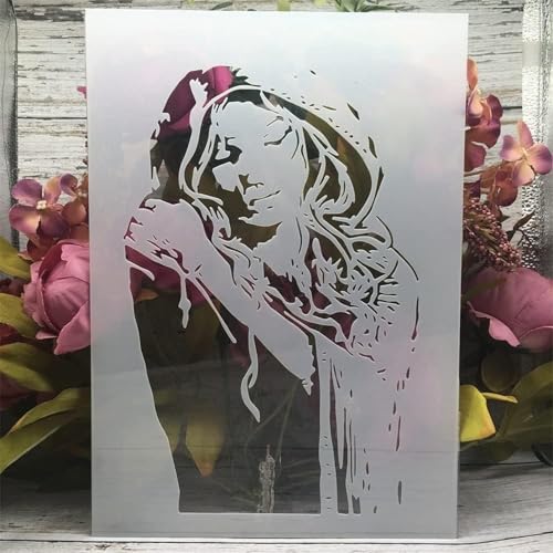 TIAMECH A4 Reusable Raincoat Girl Stencil for Painting | Hoodie Hat Girl Sleepy Resting Layering Template, DIY Wall Art, Wood Furniture, Scrapbook & Crafts (8.3x11.7inch) - style: Raincoat Girl