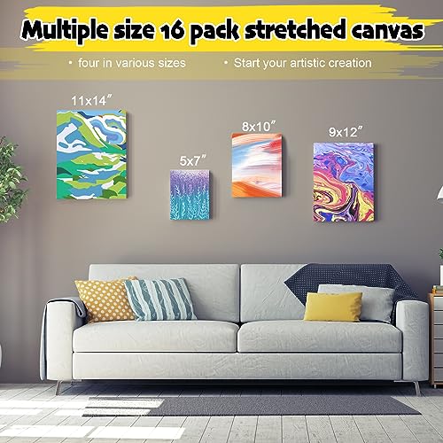 Inburit 12 Pack Canvas for Painting with 11x14, 9 x12, 8x10, 5x7 (3 of Each) Blank Primed Stretched Canvases for Oil, Acrylic & Others, Multi Size Set for Artist, Student and Beginners - size: 12PCS+(4sizex3)