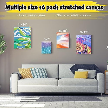 Inburit 12 Pack Canvas for Painting with 11x14, 9 x12, 8x10, 5x7 (3 of Each) Blank Primed Stretched Canvases for Oil, Acrylic & Others, Multi Size Set for Artist, Student and Beginners - size: 12PCS+(4sizex3)