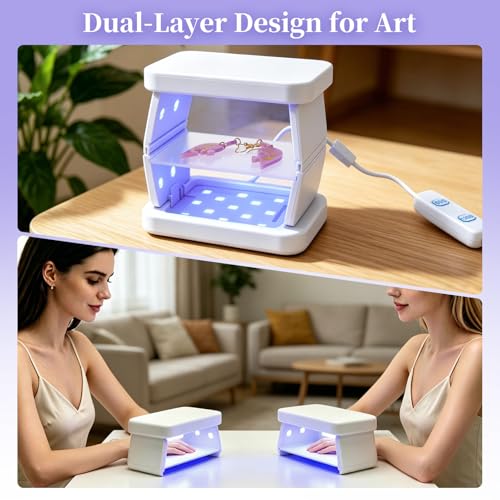 ZEROMX UV Light for Resin, 38W 38 LED Small Double Sided Curing Lamp with Timer, Fast No-Flip and Simultaneous Processing, Portable Collapsible Chamber for Jewelry Making,DIY Crafts