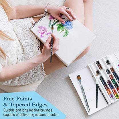 Princeton Artist Brush Co Aqua Elite 4850 Series - 4pc Watercolor Brush Set - Synthetic Watercolor Brushes Professional Kolinsky Sable Brushes - 1/2” Oval Wash, 3/4" Wash, Round 3 & Round 10