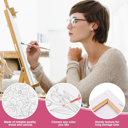 COCHIE 6 Pack 8x10 Inches Flower Pre Drawn Canvas to Paint for Sip and Paint Party, Pre Printed Framed Canvases Set, Floral Tulip Violet Pre Sketched Canvas for Painting for Adults Kids - style: Flower