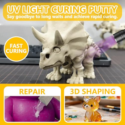 UV Light Curing Putty – Fast-Cure Model Repair & Detailing, Multi-Purpose Adhesive for Crafts, 3D Print Fixes, Sandable & Durable, Easy to Use for Pros & Hobbyists (3.5oz) - size: 3.5oz