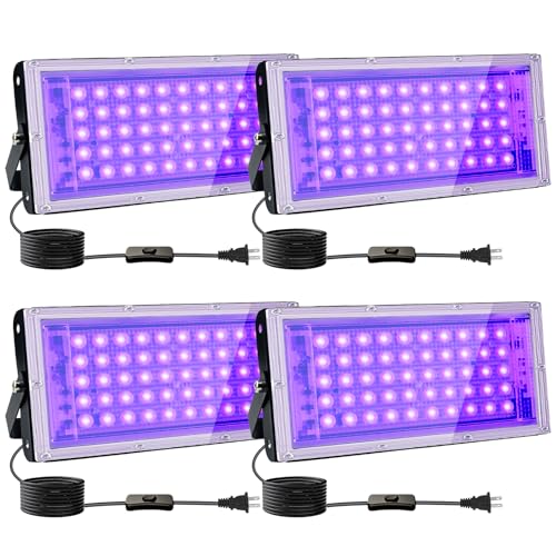 4 Pack 50W Black Lights, Blacklight Flood Light with Plug and Switch,for Glow Party, Halloween, Fluorescent Poster, Body Paint - size: 50W*4