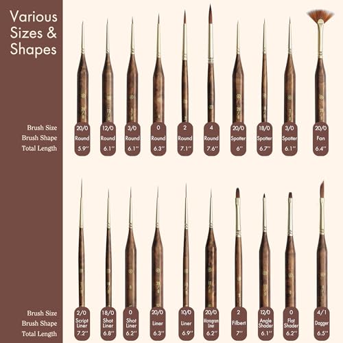 Artify Extreme Detail Paint Brushes Professional, 20pcs Ultra-Fine & Multipe Specialty Brushes for Miniature, Illustration & Craft Painting, Precision Paint Brush Set with High-End Handbag - style: 20Pcs-Handbag