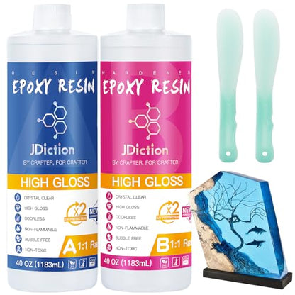 JDiction Epoxy Resin 80OZ- Epoxy Resin Kit Crystal Clear, Non Toxic, Bubble Free Epoxy Resin for Art Craft, Jewelry Making, River Tabletop, Christmas Gift - size: 80 fl oz