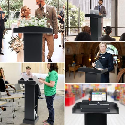 Black Podium Stand for Lectern, Presentation, Church, Classroom, Shelf Adjustable - color: Black