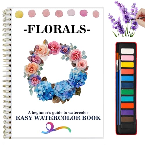 Watercolor Workbooks Coloring Book Beginner Friendly Painting Kit Easy Nature Scenes Paint Set Art Crafts for Creative Exploration Gift for Adults (Flowers, with Palette) - color: Flowers, size: with Palette