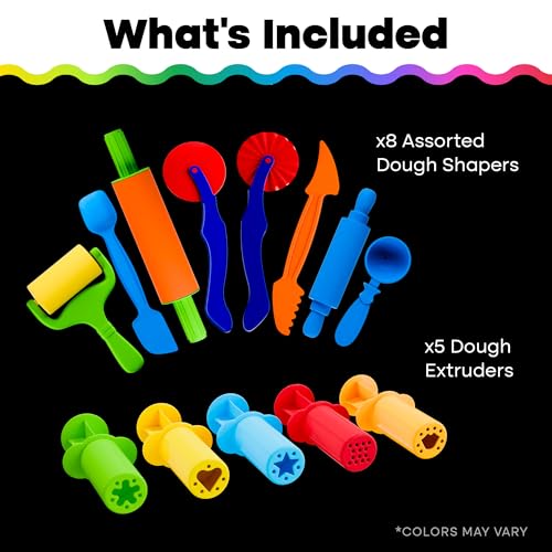 Hygloss 13 Pcs Dough Tools Set – Dough Extruders + Dough Cutters Set – Educational Modeling Clay Tools – Preschool Toys & Toddler Activities – Arts & Crafts for Kids Ages 3-5 - color: Extruders + Cutter Tools (13 pcs.)