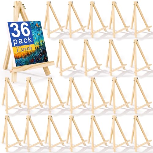 ESRICH 36 Pack 9 Inch Wood Easels, Easel Stand for Painting Canvases, Art,and Crafts, Tripod, Painting Party Easel, Kids Student Tabletop Easels for Painting, Portable Canvas Photo Picture Sign Holder - style: 36