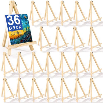 ESRICH 36 Pack 9 Inch Wood Easels, Easel Stand for Painting Canvases, Art,and Crafts, Tripod, Painting Party Easel, Kids Student Tabletop Easels for Painting, Portable Canvas Photo Picture Sign Holder - style: 36