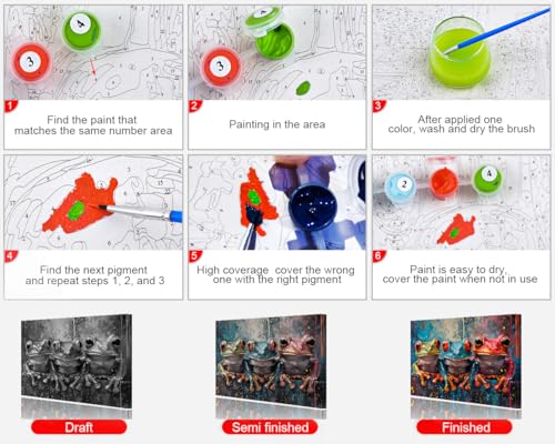 TUMOVO ‌Paint by Numbers Kit for Adults Red Eyed Tree Frog Painting Tropical Rainforest Wildlife DIY Art with 16x20 Inch Canvas Acrylic Paints and Brushes Unique Nature Themed Gift Idea‌ - color: Artwork-05