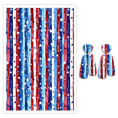 10 Pcs Transfer Paper for Polymer Clay, Flag Strips & Stars Pattern Polymer Clay Transfer Sheets, Water Soluble Transfer Paper Polymer Clay for DIY Art Jewelry Earrings Making Sticker 5.82"X3.93" - color: Strips & Stars