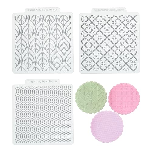 KALAIEN 3 Pack Cookie Embosser Set, Fondant Impression Mats Acrylic Embosser for Fondant Stamps, Texture Sheets for Polymer Clay, Chocolate, Cupcake Topper, Fondant Molds-Style 4 - color: Style 4