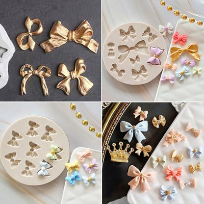 3PCS Bow Silicone Molds, Cute Bow Chocolate Molds Fondant Molds, Handmade Candy Gummy Jello Cupcake Topper Mold, Polymer Clay Soap Resin Plaster Art Craft Mould Birthday Party Wedding Cake Decorating - color: 3pc bow