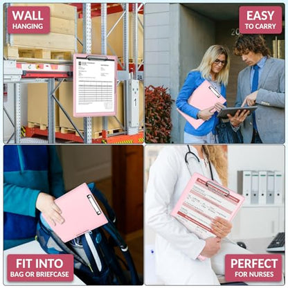 Sooez Clipboard with Storage, Heavy Duty Cleaview Clip Boards 8.5x11 with Dual Storage, Dry Erase Plastic Nursing Clipboard, High Capacity Clipboards Folder for Teacher Nurse, School & Office Supplies - color: Light Pink