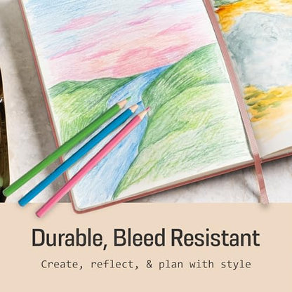 BROWNSTONE JOURNALS A5 Sketch Book Hardcover - 80 Sheets 100 GSM Paper 5"x8", Lay Flat, Vegan Leather Cover, Elastic Band, Back Pocket, Art Drawing Book (Rose Wood) - color: Rose Wood, size: A5 (5" x 8")