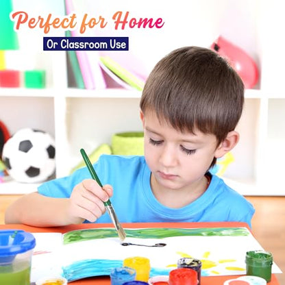 4E's Novelty 12Pcs Kids Paint Brushes, Thick Round & Flat Paint Tools for Kids Arts & Crafts, Preschool Toddler Paint Brush for Acrylic Paint, Teachers Classroom Supplies