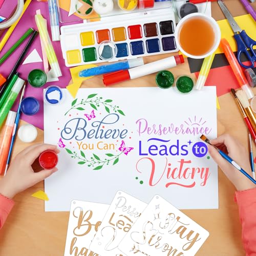 JSRQT 16Pcs Inspirational Word Stencils for Painting, Reusable Plastic Quotes Stencils for Craft, Motivational Drawing Painting Template Kit for DIY Wood Wall Shirt Canvas, and Card Making, 20×20 CM - size: 20*20CM