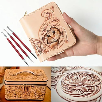 sunnates 3 PCS Leather Press Rub Tool Stainless Steel Leather Carving Modelling Tools Leather Carving Tools for DIY Leather Crafts