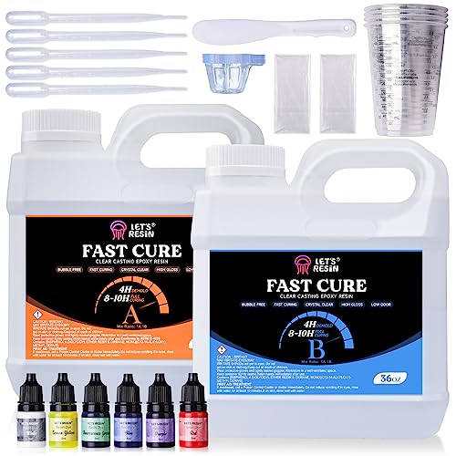 LET'S RESIN Fast Cure Epoxy Resin,Demold in 4 Hours,72OZ Upgrade Quick Drying & Crystal Clear Resin,Bubble Free Epoxy Kit for Craft,Art, Craft Supplies with Dye, Cup,Stir Stick - size: Large