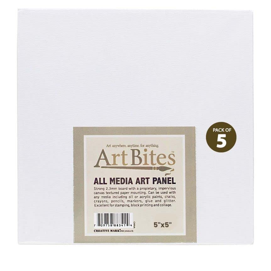Creative Mark ArtBites Canvas Textured Boards 5-Pack - 2.3mm Stock Board Mounted Mini Canvases for Painting, Sketching, Printing & More! - 5x5 - size: 5x5"
