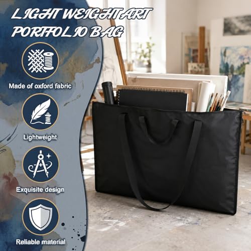 Shinylin Large Art Portfolio Bag, Lightweight Art Portfolio Case with Nylon Shoulder Strap 23" x 31" Waterproof Carrying Storage Case for Artwork Poster Sketching Canvas Photography Collections, Black