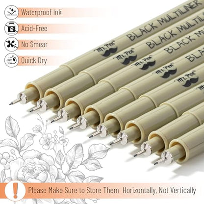 Mr. Pen- 0.2mm Micro Fine Point Pens, 8 Pack, Black Ink, Waterproof | Acid-Free, No-Smear Quick-Dry Fineliner Pens for Drawing, Sketching, Bible Journaling, Outlines & Everyday Writing - color: Black, size: 0.2mm, 8 Pack