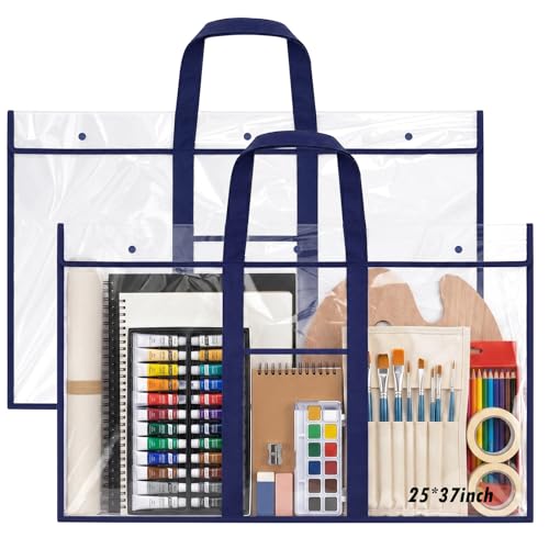 Windyun 2 Pack Large Poster Storage Bag 25" x 37" Bulletin Board Holder Art Portfolio Case PVC Art Portfolio Container Storage Box with Pocket for Classroom Teacher Organization(Blue) - color: Blue, size: 25" X 37"