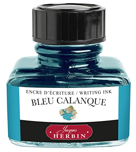 Jacques Herbin 13014T - 30ml Bottle of Ink for Fountain Pens and Rollerball Pens - Bleu Calanque - color: Turquoise, size: 1 fl oz