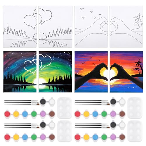 Sip and Paint Kit for Adults,Pre Drawn Canvas 4 Pack Painting Kit Party Date Night Couples Paint Art Canvas Set Valentine 8x10 in - size: 8x10, style: style 11