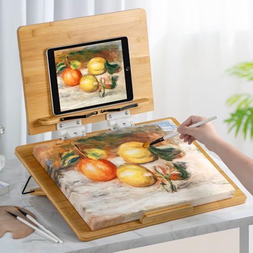 ANBOXIT Folding Bamboo Tabletop Easel, 19.7" x 14.2" Base and 15.4" x 11" Adjustable Upper Board, Portable Desktop Arts & Crafts Easels for Drawing, Painting, Sketching, and Tablet Stand