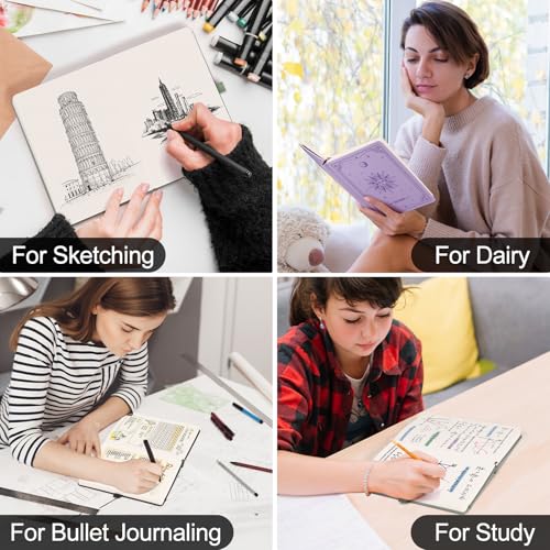 EMSHOI Dotted Journal Notebook, 320 Pages, A5 Small 5.75"x8.38", PU Leather Hardcover, 100 GSM Thick Paper, 5mm Dot Grid Notebook for Journaling, Planning, Drawing, Writing, Light Blue - color: LightBlue, size: A5 Dotted