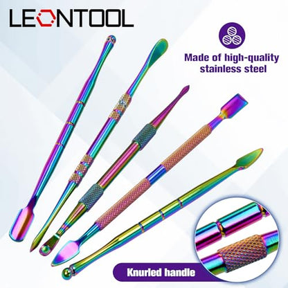 LEONTOOL Wax Carving Tool Set 6 Pcs Double-Headed Sculpting Clay Tools with 5 ml Silicone Container and Portable Metal Case, Stainless Steel Wax Sculpting Tool Spoon for Wood, Clay, Pottery