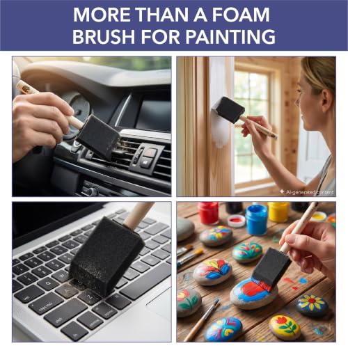 Bates- Foam Paint Brushes, 2 Inch, 16 Pack, Wooden Handle | for Painting, Staining, Varnish, Glue Application and DIY Crafts on Wood, Metal - color: Black, size: 2 Inch, 16 Pack