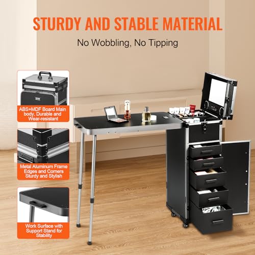 VEVOR Makeup Train Case Professional Makeup Storage Organizer Box Make Up Carrier for Women and Girls - style: Workbench Makeup Case