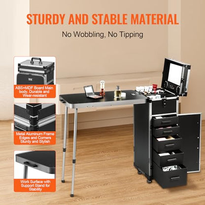 VEVOR Makeup Train Case Professional Makeup Storage Organizer Box Make Up Carrier for Women and Girls - style: Workbench Makeup Case