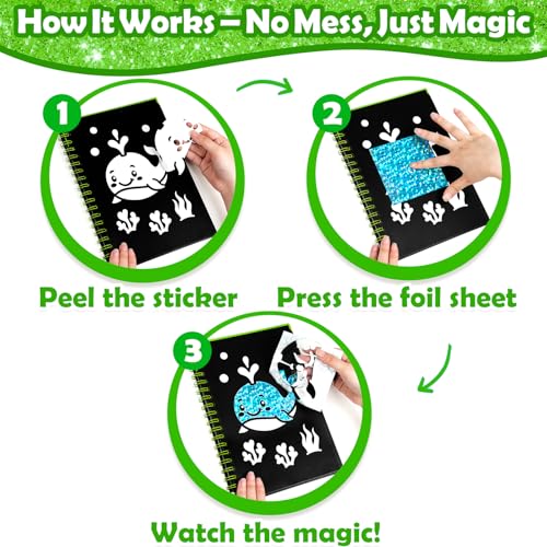 FUNNYB&G Foil Art Craft Kit for Kids 4-10 Years Old: Mess-Free & No-Glue, Create 16 Sparkly Going Green Pictures – Perfect Travel Toy & Birthday Gift for Kids (Going Green) - style: Going Green