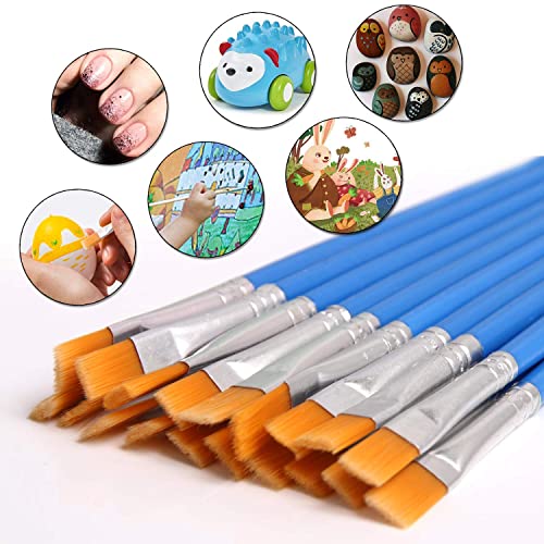 DECYOOL 60 Pcs Flat Paint Brushes Bulk, Small Paint Brush Set for Painting | Shed-Free Nylon Bristles, Art Crafts School Projects, Versatile for Watercolor Oil Gouache Acrylic Painting - style: Flat Brushes