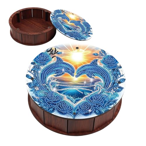 JZHYOAN 7.79x2.24 Inch Diamond Art Snack Box with Lid for Home DIY Animal Wood Container Holder Dolphin Special Pattern Holder Box for Relaxing Family Table Movie Snack Tray Organizer Storage Decor - color: dark blue dolphin
