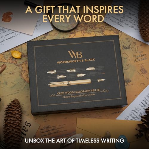 Wordsworth & Black Calligraphy Pen Gift Set, Includes Ink Bottle, 6 Cartridges, Refill Converter, 6 Replacement Nibs, Luxury Bamboo, Journaling, Smooth Writing Pens [Maple Wood] - color: Maple Wood
