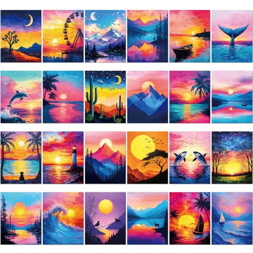 Sherr 24 Pcs Pre Drawn Canvas for Painting Adult Pre Printed Canvas Bulk Sip and Paint Kit Stretched Panels Paint Set for Theme Valentine Painting Night Party Favor(Multiple Sceneries,8 x 10 Inch) - size: 8 x 10 Inch, style: Multiple Sceneries