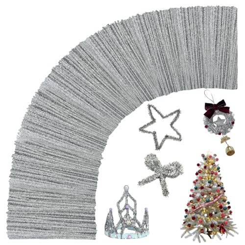 200Pcs Glitter Silver Pipe Cleaners Craft,Sparkly Pipe Cleaners,Art Aupplies Toys for Kids,DIY Craft Supplies for Halloween/Christmas Home Decor,Fidget Toys for Kids,Christmas Crafts for Girls 8-12 - color: Glitter Silver