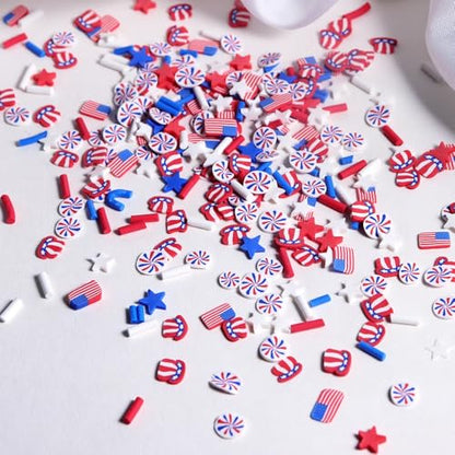 1250Pcs 4th of July Nail Art Slices for Nails Art American Flag Star Hat Polymer Clay Slices Nail Charms and Gems Flat Back Independence Patriotic Nail Rhinestones Memorial Nail Jewelry for DIY Crafts - color: red