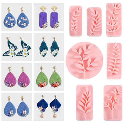 Leaves Clay Stamps, 7 Shapes for Polymer Clay Jewelry Making, Leaf and Plant Molds with PLA, Work with Spring Polymer Clay Cutter for Cutters Press Stamps for Earrings DIY Jewelry Making Craft