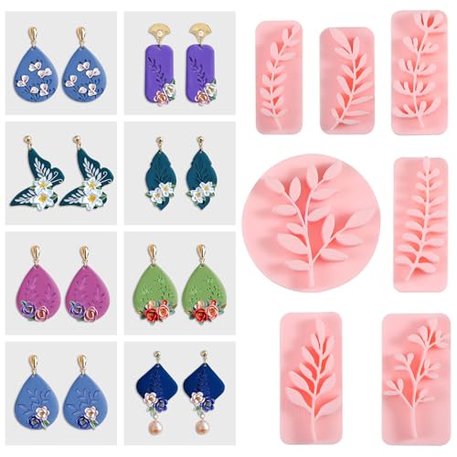 Leaves Clay Stamps, 7 Shapes for Polymer Clay Jewelry Making, Leaf and Plant Molds with PLA, Work with Spring Polymer Clay Cutter for Cutters Press Stamps for Earrings DIY Jewelry Making Craft