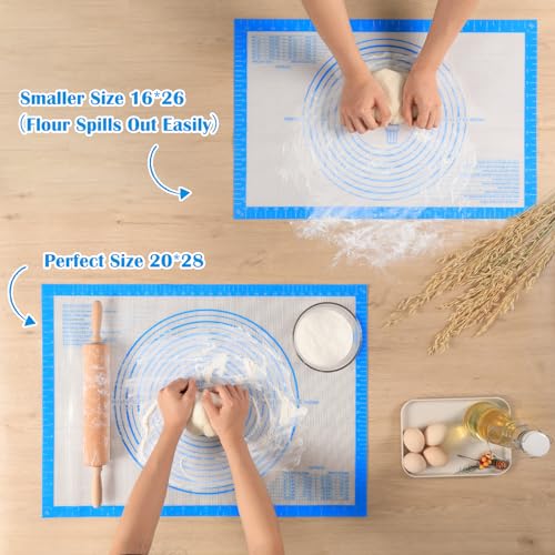 Nonstick Silicone Pastry Mat Extra Large with Measurements 28''By 20'' for Silicone Baking Mat, Counter, Dough Rolling,Fondant/Pie Crust By Folksy Super Kitchen (20×28, Blue) - color: Blue, size: 28"L x 20"W