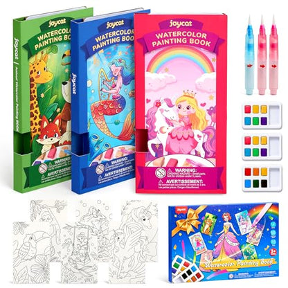 JoyCat 3 Pack Pocket Paint with Water Coloring Books for Kids, Art & Craft Activity Toy Set, Creative Travel & Home Painting Kit, Gifts for Girls & Boys Ages 3-8 (3 Pack - Magical Pony & Ocean Princess & Animals) - style: 3 Pack - Magical Pony & Ocean Pri